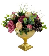 Nettenevime Yapay Çiçek Ve Latex Aranjmanı Metal Gold Vazolu Masa Üstü Çiçeği Arajman 17386 thumbnail 1