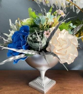 Nettenevime Yapay Çiçek Ve Latex Aranjmanı Metal Gümüş Vazolu Masa Üstü Çiçeği Arajman 94179 - 6