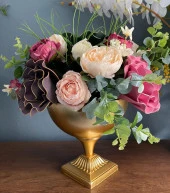 Nettenevime Yapay Çiçek Ve Latex Aranjmanı Metal Gold Vazolu Masa Üstü Çiçeği Arajman 17386 thumbnail 8