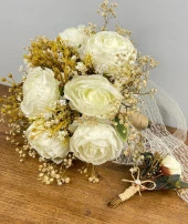 Nettenevime Gelin Çiçeği Yapay Çiçek Krem Şakayık Ve Kuru Cipso lu Gelin Buketi - 4