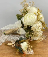 Nettenevime Gelin Çiçeği Yapay Çiçek Krem Şakayık Ve Kuru Cipso lu Gelin Buketi - 5