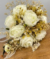 Nettenevime Gelin Çiçeği Yapay Çiçek Krem Şakayık Ve Kuru Cipso lu Gelin Buketi - 6