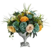 Nettenevime Yapay Çiçek Ve Latex Aranjmanı Metal Gümüş Renk Vazolu Masa Üstü Çiçeği Arajman thumbnail 1