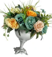 Nettenevime Yapay Çiçek Ve Latex Aranjmanı Metal Gümüş Renk Vazolu Masa Üstü Çiçeği Arajman thumbnail 2