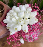 Nettenevime Gelin Çiçeği Yapay Çiçek Beyaz Islak Lale Ve Pembe Cipso Aranjmanı Gelin Buketi - 3