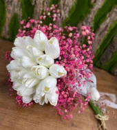 Nettenevime Gelin Çiçeği Yapay Çiçek Beyaz Islak Lale Ve Pembe Cipso Aranjmanı Gelin Buketi - 4