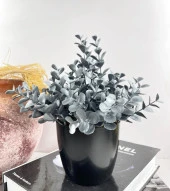 Nettenevime Yapay Çiçek Gümüş Renk Şimşir Siyah Saksıda Siyah Plastik Saksılı Dekoratif Süs Çiçeği thumbnail 1