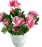 Nettenevime Yapay Çiçek Beyaz Saksıda Pembe Açelya Dekoratif Masa Çiçeği - 5