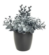 Nettenevime Yapay Çiçek Gümüş Renk Şimşir Siyah Saksıda Siyah Plastik Saksılı Dekoratif Süs Çiçeği thumbnail 2