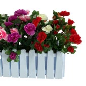 Nettenevime Yapay Çiçek Beyaz Çit Balkon Saksısı Renkli Açelya Çiçekli 55*20cm thumbnail 6