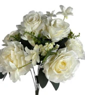 Nettenevime Yapay Çiçek Büyük Demet 6 Kafalı Gül Demeti Ve Cipsolu KREM thumbnail 5