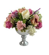 Nettenevime Yapay Çiçek Aranjmanı Konik Metal Gümüş Vazolu Masa Üstü Çiçeği Arajman thumbnail 1