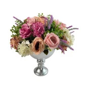 Nettenevime Yapay Çiçek Aranjmanı Konik Metal Gümüş Vazolu Masa Üstü Çiçeği Arajman thumbnail 2