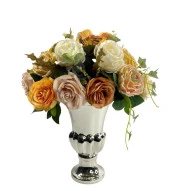 Nettenevime Yapay Çiçek Aranjmanı Krem Somon Kahve Rengi Gümüş Cam Kupa Vazoda Nişan Çiçeği İsteme Çiçeği thumbnail 1