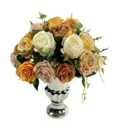 Nettenevime Yapay Çiçek Aranjmanı Krem Somon Kahve Rengi Gümüş Cam Kupa Vazoda Nişan Çiçeği İsteme Çiçeği thumbnail 2