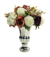 Nettenevime Yapay Çiçek Aranjmanı Krem Kahve Mürdüm Rengi Gümüş Cam Kupa Vazoda Nişan Çiçeği İsteme Çiçeği thumbnail 1