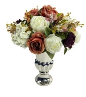 Nettenevime Yapay Çiçek Aranjmanı Krem Kahve Mürdüm Rengi Gümüş Cam Kupa Vazoda Nişan Çiçeği İsteme Çiçeği thumbnail 2