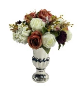 Nettenevime Yapay Çiçek Aranjmanı Krem Kahve Mürdüm Rengi Gümüş Cam Kupa Vazoda Nişan Çiçeği İsteme Çiçeği thumbnail 3