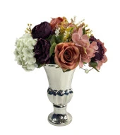 Nettenevime Yapay Çiçek Aranjmanı Krem Kahve Mürdüm Rengi Gümüş Cam Kupa Vazoda Nişan Çiçeği İsteme Çiçeği thumbnail 5