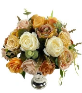 Nettenevime Yapay Çiçek Aranjmanı Krem Somon Kahve Rengi Gümüş Cam Kupa Vazoda Nişan Çiçeği İsteme Çiçeği thumbnail 5