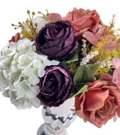 Nettenevime Yapay Çiçek Aranjmanı Krem Kahve Mürdüm Rengi Gümüş Cam Kupa Vazoda Nişan Çiçeği İsteme Çiçeği thumbnail 7