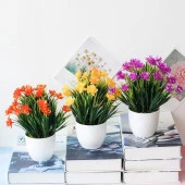 Nettenevime Yapay Çiçek 6 Adet Beyaz Saksıda Dolgun Mineli Şimşir Çiçeği Karışık Renkler thumbnail 2