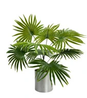 Nettenevime Yapay Çiçek Yelpaze Palmiye 8 Dal 50*40cm Salon Çiçeği Metal Mat Gümüş Saksılı Yapay Bitki thumbnail 1