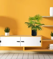 Yapay Çiçek Yelpaze Palmiye 8 Dal 50*40cm Salon Çiçeği Metal Mat Siyah Saksılı Yapay Bitki - 7