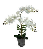 Nettenevime Yapay Çiçek 3lü Beyaz Orkide Seramik Saksıda Orkide 60cm - 1