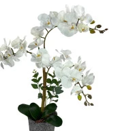 Nettenevime Yapay Çiçek 3lü Beyaz Orkide Seramik Saksıda Orkide 60cm - 4