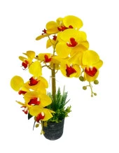Nettenevime Yapay Çiçek 2li Sarı Kırmızı Islak Orkide Seramik Saksıda Orkide 60cm thumbnail 1