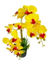 Nettenevime Yapay Çiçek 2li Sarı Kırmızı Islak Orkide Seramik Saksıda Orkide 60cm thumbnail 2