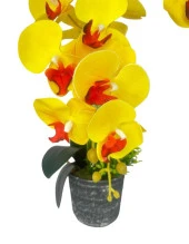 Nettenevime Yapay Çiçek 2li Sarı Kırmızı Islak Orkide Seramik Saksıda Orkide 60cm thumbnail 3