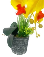 Nettenevime Yapay Çiçek 2li Sarı Kırmızı Islak Orkide Seramik Saksıda Orkide 60cm thumbnail 4
