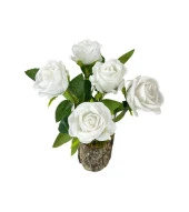 Nettenevime Doğal Ağaç Kütük Üzerine Aranje Edilmiş 5 Adet Yapay Beyaz Kadife Gül thumbnail 4