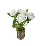 Nettenevime Doğal Ağaç Kütük Üzerine Aranje Edilmiş 5 Adet Yapay Beyaz Kadife Gül thumbnail 5