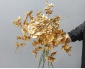 Yapay Çiçek Altın Gold Dore Rengi Orkide Uzun Dal 80 cm Orkide - 5