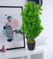 Yapay Çiçek Siyah Saksıda Yeşil Fesleğen Bonsai Ağacı 55cm - 2