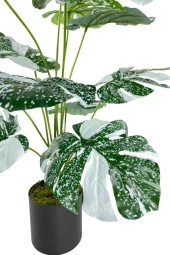Yapay Çiçek Saksıda Monstera Yeşil Beyaz Deve Tabanı 12Dal 70cm Salon Çiçeği Yapay Bitki - 3