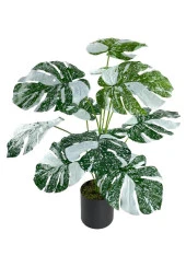 Yapay Çiçek Saksıda Monstera Yeşil Beyaz Deve Tabanı 12Dal 70cm Salon Çiçeği Yapay Bitki - 7
