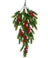 Nettenevime Yapay Çiçek Sarkan Kokina Çam Yapraklı Yılbaşı Çiçeği Red Berry 70*30cm thumbnail 1