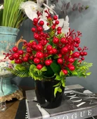 Yapay Çiçek Yılbaşı Çiçeği Kırmızı Kokina Siyah Saksıda 14 Dal 30*25cm - 2