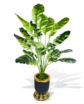 Nettenevime Yapay Çiçek Çizgili Muz Yapraklı Salon Çiçeği 18Dal 90*50cm Gold Siyah Vazoda Yapay Bitki - 1