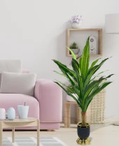 Nettenevime Yapay Çiçek Kılıç Yukka Ağacı 115cm Salon Bitkisi Siyah Gold Galvaniz Vazoda - 2