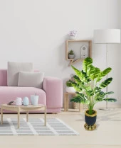 Nettenevime Yapay Çiçek Çizgili Muz Yapraklı Salon Çiçeği 18Dal 90*50cm Gold Siyah Vazoda Yapay Bitki - 2