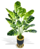 Nettenevime Yapay Çiçek Çizgili Muz Yapraklı Salon Çiçeği 18Dal 90*50cm Gold Siyah Vazoda Yapay Bitki - 3