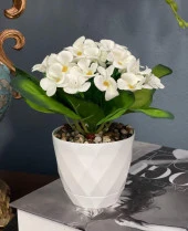 Nettenevime Yapay Çiçek Kadife Menekşe Gerçekçi Doku Beyaz Saksıda Çakıl Taşlı BEYAZ thumbnail 2
