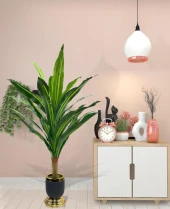 Nettenevime Yapay Çiçek Kılıç Yukka Ağacı 115cm Salon Bitkisi Siyah Gold Galvaniz Vazoda - 3