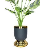 Nettenevime Yapay Çiçek Çizgili Muz Yapraklı Salon Çiçeği 18Dal 90*50cm Gold Siyah Vazoda Yapay Bitki - 6