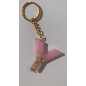 Y Harfi Pembe Renk Epoksi ve Deniz Kabuğu Kırığı Süslemeli Gold Halka Anahtarlık El Yapımı Hediyelik - 4
